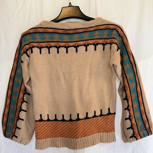 Golden Touch Sweaters - VTG 1984 Golden Touch Southwestern Sweater - Bell Sleeves - Boho Aztec Print M